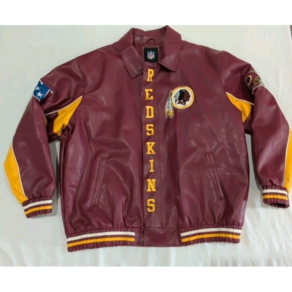 Vintage NFL Washington Redskins Faux Leather Bomber Jacket Men's XXL 2XL Coat